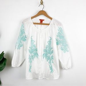 Sundance Lightweight Cotton Blue Embroidered Blouse Sz XL